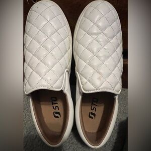 White Quilted Slip-On Shoes